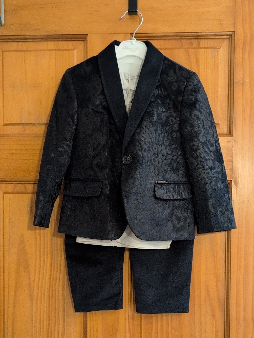 Boys' Dark Navy Textured Formal Blazer and Pants Set